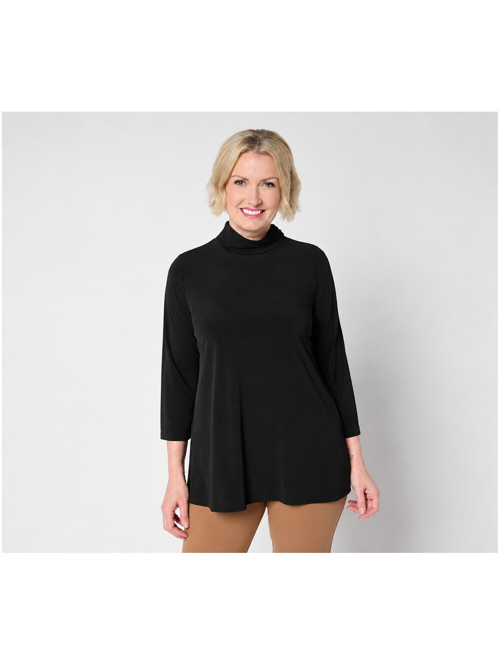 Susan Graver Petite Essentials Liquid Knit Mock Neck Tunic Black, Petite 1X
